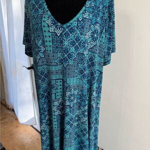 Roaman's Turquoise and Aqua Patterned dress
